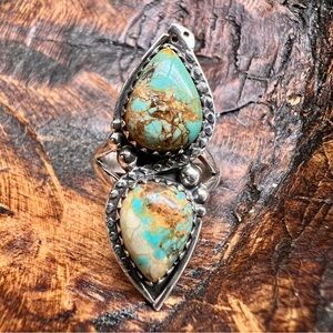 925 Sterling Silver Turquoise Double Stone Snake Ring Size 9
